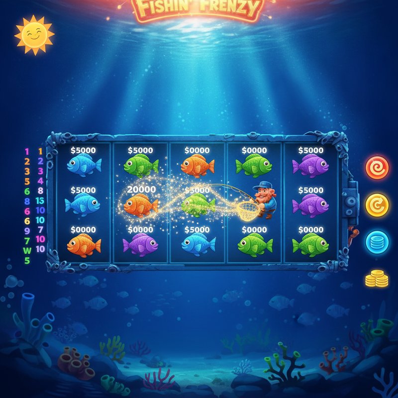Fishin' Frenzy free games round with the fisherman wild collecting fish prize values on screen